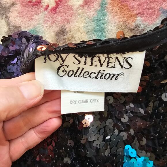 VTG Joy Stevens multi sequin chevron dolman top blouse evening bling Small - Picture 7 of 8